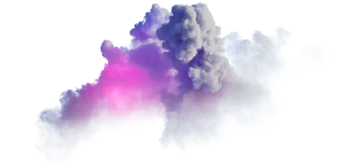 Eine dreidimensionale Darstellung einer bunten Rauchwolke mit lila, rosa und grauen Farben vor einem schwarzen Hintergrund.